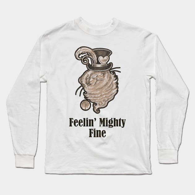 Ferret In Top Hat - Feelin Mighty Fine - Black Outlined Version Long Sleeve T-Shirt by Nat Ewert Art